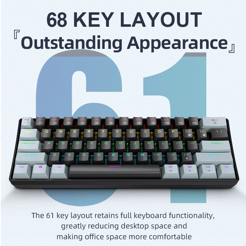 APAYADO K61 60% Mini Gaming Keyboard RGB Wired 61-Key