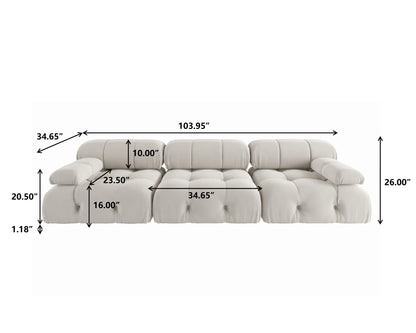 104-Inch Minimalist Modular Velvet Sectional Sofa 3-Seater