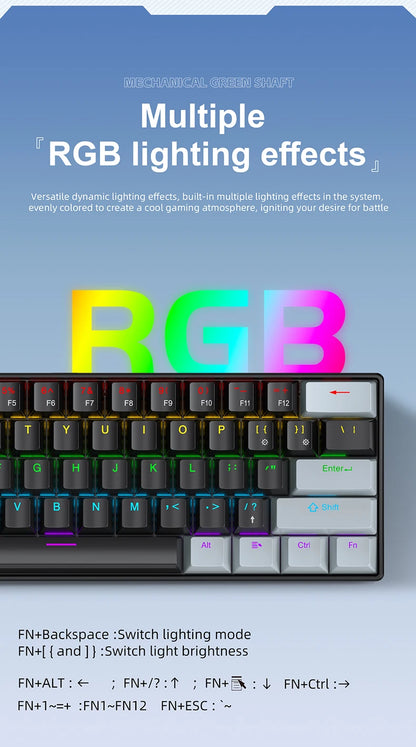 APAYADO K61 60% Mini Gaming Keyboard RGB Wired 61-Key
