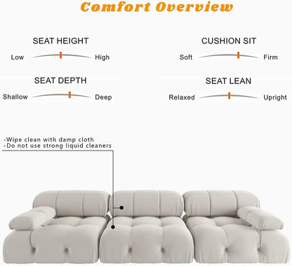 104-Inch Minimalist Modular Velvet Sectional Sofa 3-Seater