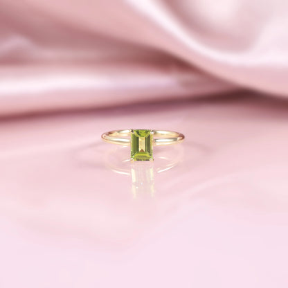18K Gold Plated Silver Octagon 5X7Mm 1.46Ct Peridot Birthstone Solitaire Eagle Prongs Engagement Rings Gift for Her