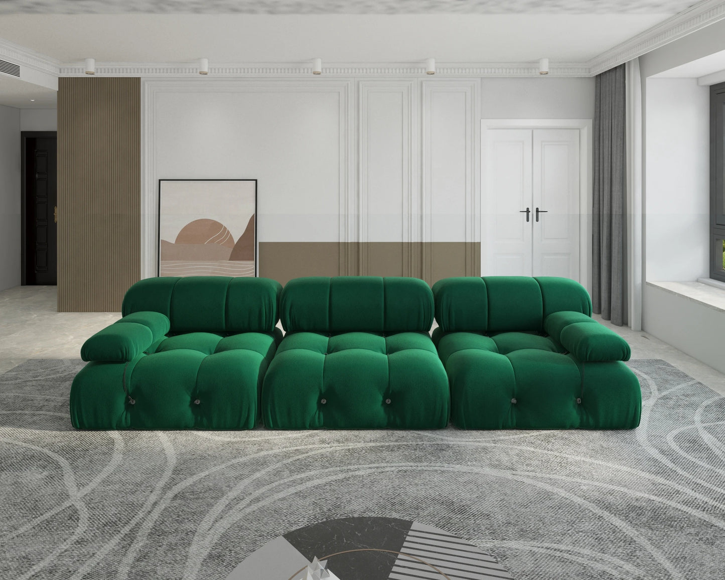 104-Inch Minimalist Modular Velvet Sectional Sofa 3-Seater