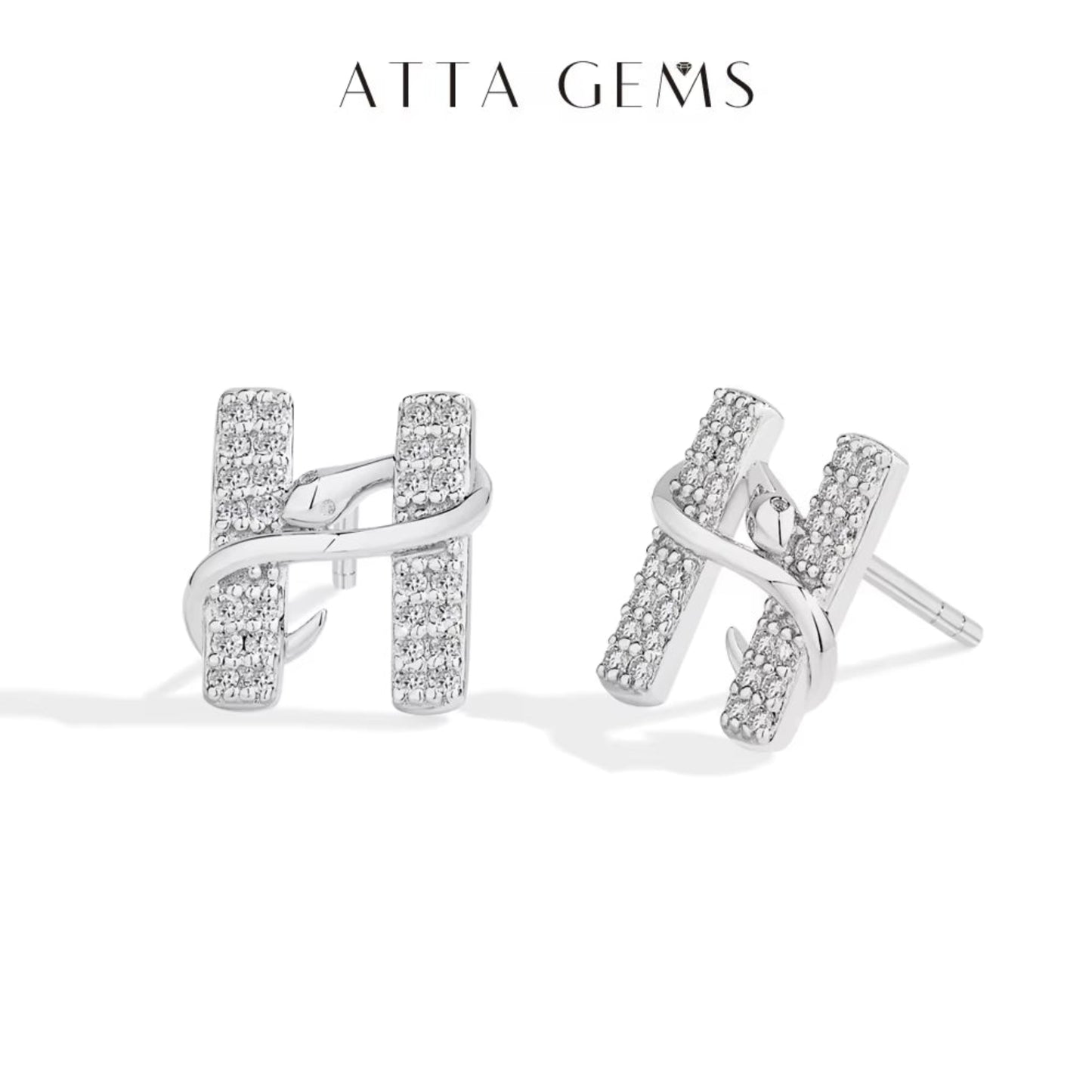 Exquisite Snake Moissanite Stud Earring 925 Sterling Silver H-Letter Earring for Womenman Party Jewelry with Mysterious