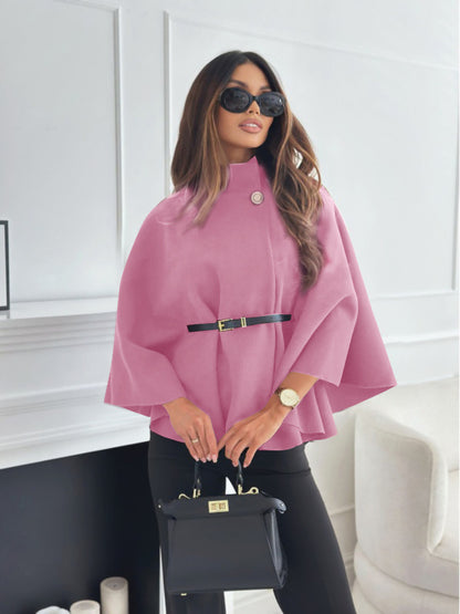 Women’s Stand Collar Batwing Sleeve Cloak Jacket with Belt