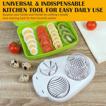 Egg Slicer for Hard Boiled Eggs - 3 Slice Modes Egg Cutter, Heavy Duty, Stainless Steel Dicer - Kitchen Chopper Tool for Strawberry, Mushroom, Grape, Cherry Tomato - White