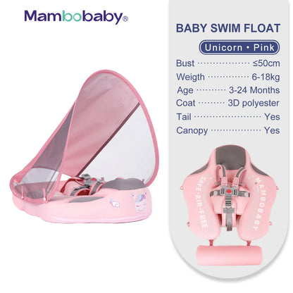 Baby Float with Sunshade Canopy and Crotch Strap Inflatable-Free Safe Core Swimming Pool Accessory Bathroom Water Toy