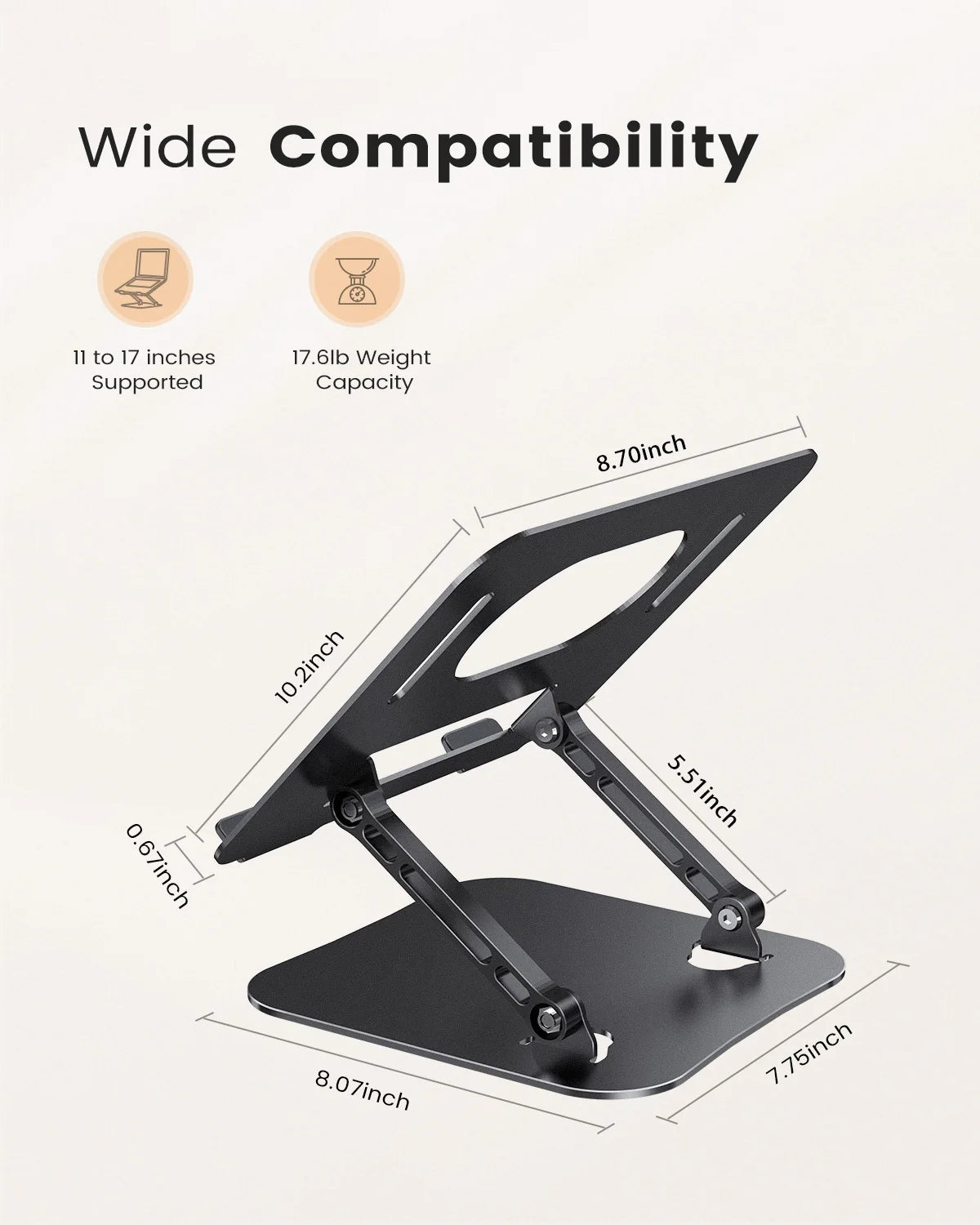 ST01 Portable 11–16-Inch Adjustable Laptop Stand Computer Stand Sturdy Aluminum for Desk Foldable Laptop Holder Notebook Tablet