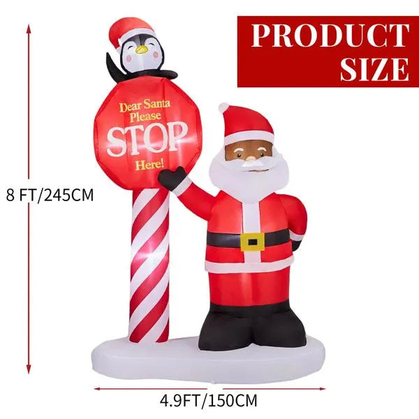 8.2FT Lighted Christmas Inflatable Black Santa & Road Sign