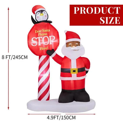 8.2FT Lighted Christmas Inflatable Black Santa & Road Sign