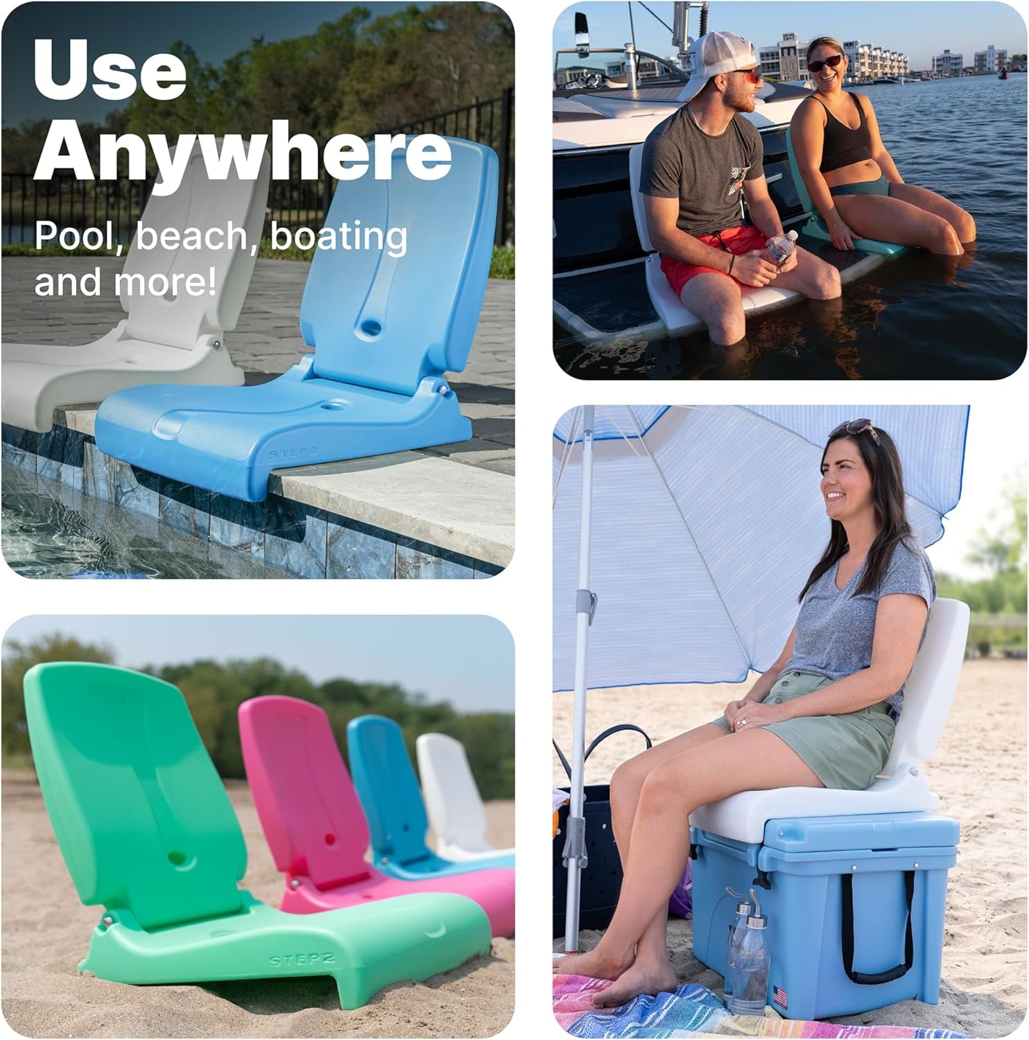 Foldable Adult Flip Seat, Portable Outdoor Chair for Poolside, Tailgating, Camping, Picnic Chair, Provides Back Support When Sitting on Ground, White