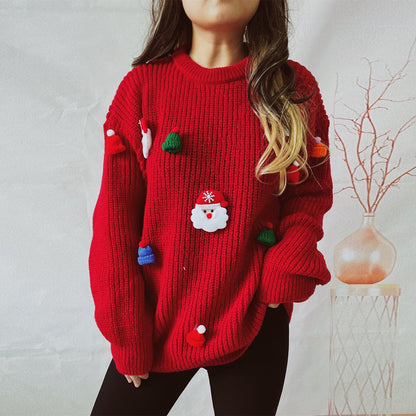 Women's Santa Claus Round Neck Long Sleeve Sweater