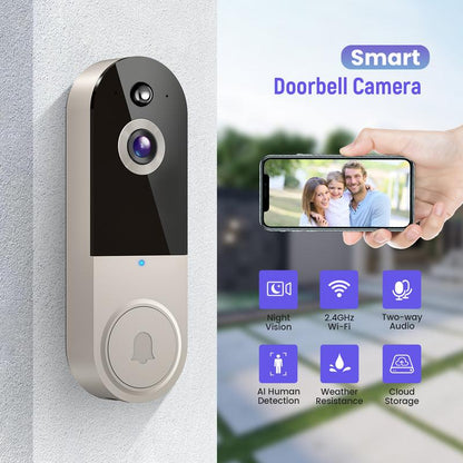 1080P Video Doorbell Camera Wireless with Chime, Smart AI Human Detection, 2-Way Audio, FHD Live View, 2.4G Wifi Only, Night Vision, Cloud Storage, Battery Powered, Wire-Free, Indoor Outdoor Surveillance Cam for Home Security System