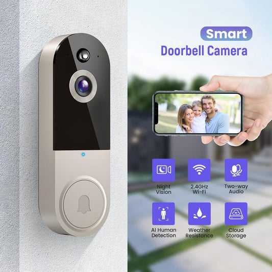 1080P Video Doorbell Camera Wireless with Chime, Smart AI Human Detection, 2-Way Audio, FHD Live View, 2.4G Wifi Only, Night Vision, Cloud Storage, Battery Powered, Wire-Free, Indoor Outdoor Surveillance Cam for Home Security System