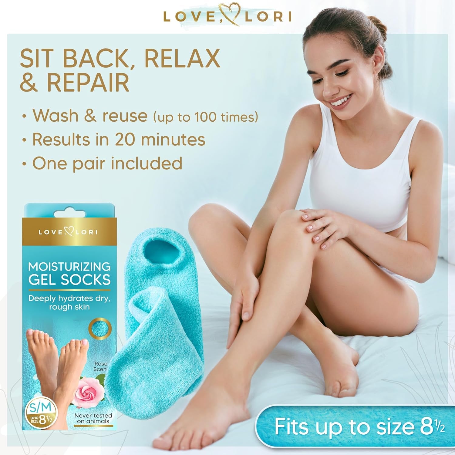 Moisturizing Socks - Gel Silicone Aloe Spa Socks (Up to Size 8.5) Infused with Vitamin E & Jojoba Oil - Self Care Spa Gifts for Women Foot Care