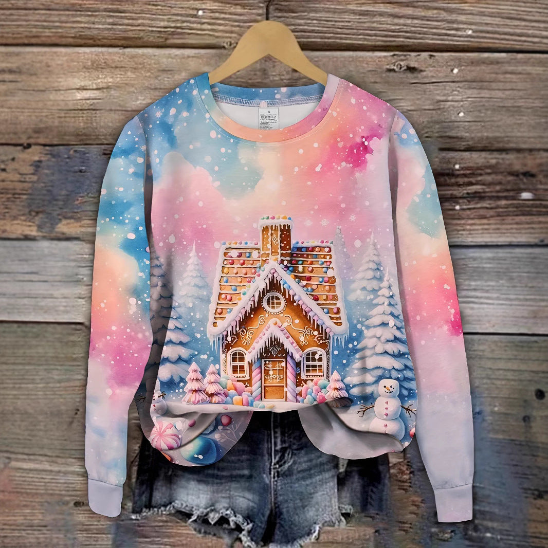 Christmas Building Snowman Snowflake Graphic Sweater