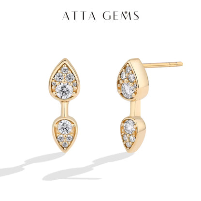 Classic Full Moissanite Stud Earring Double Teardrop Design S925 Sterling Silver 18Kgold Plated for Women Party Jewelry