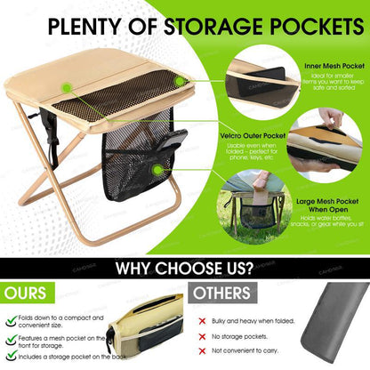 Portable Outdoor Folding Chair with Shoulder Strap, 1.5 Lbs Ultra Light, Max Load Capacity 500Lbs, Two Side Pockets & Velcro Storage, for Queuing, Fishing, Hiking Tours, BBQ, Parties, Elderly, Camping Equipment, Camping Supplies, Camping Chairs
