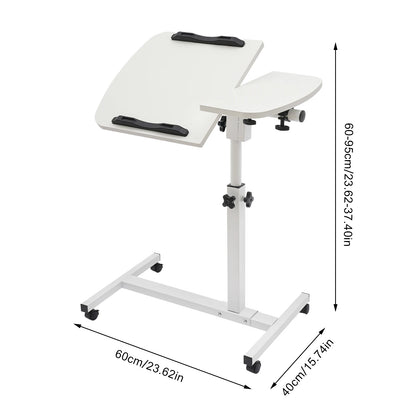 Height Adjustable White Computer Desk Stand with Wheels Adjustable Rolling Laptop Table Suitable for Bedroom, Living Room, Study