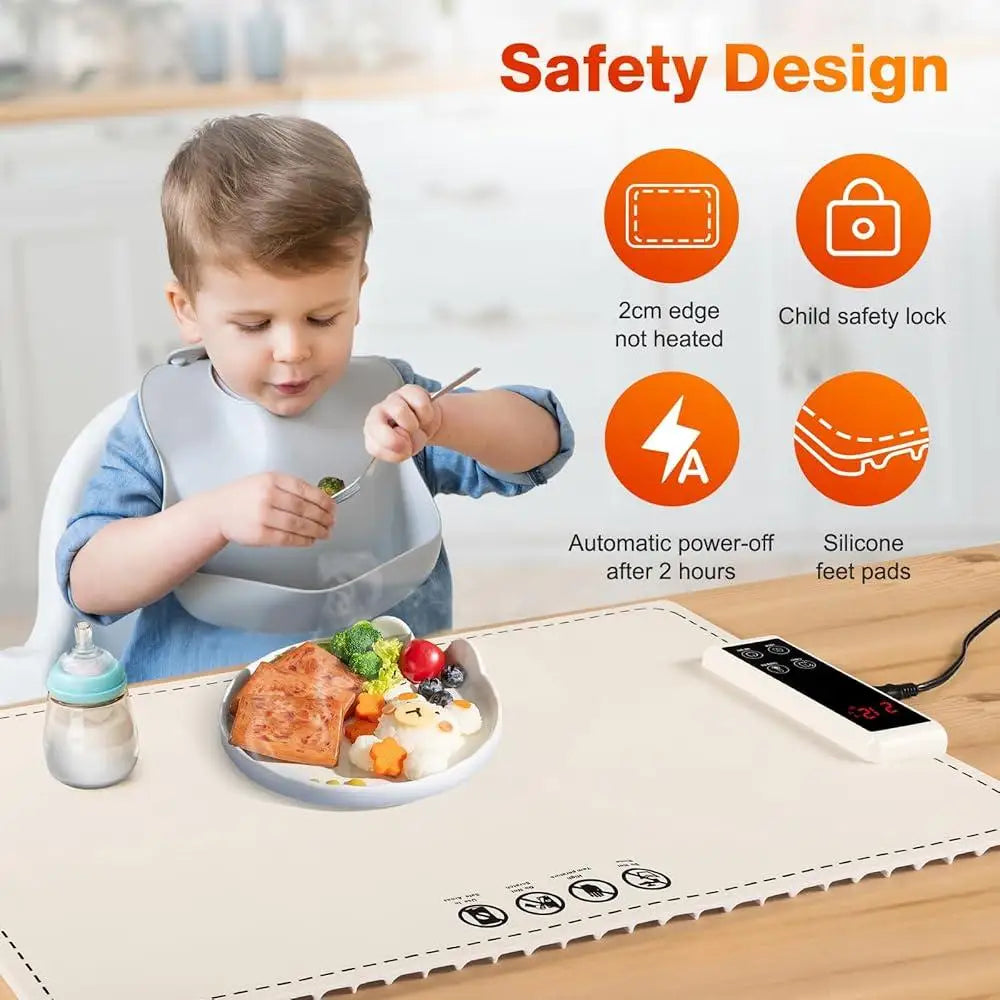 Food Warming Mat Electric Heating Pad Graphene Aluminum Foil 6 Temperatures 5 Timers Child Lock Safety Design Countertop