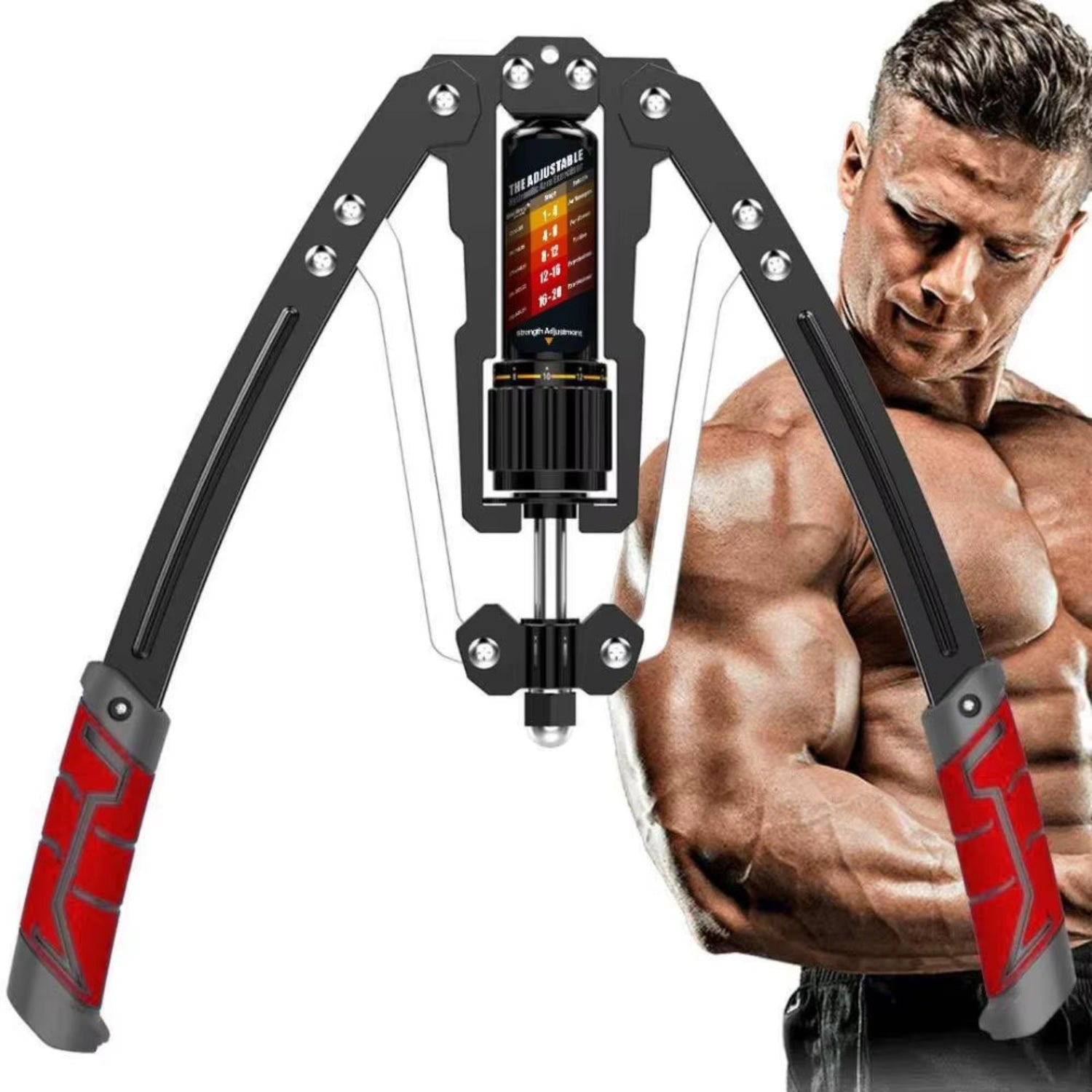 Adjustable hydraulic arm exerciser for chest and shoulder workout