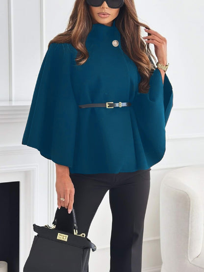 Women’s Stand Collar Batwing Sleeve Cloak Jacket with Belt