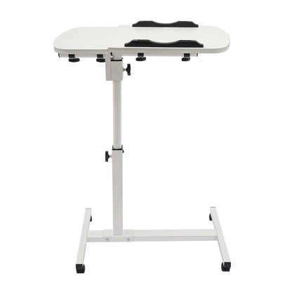 Height Adjustable White Computer Desk Stand with Wheels Adjustable Rolling Laptop Table Suitable for Bedroom, Living Room, Study