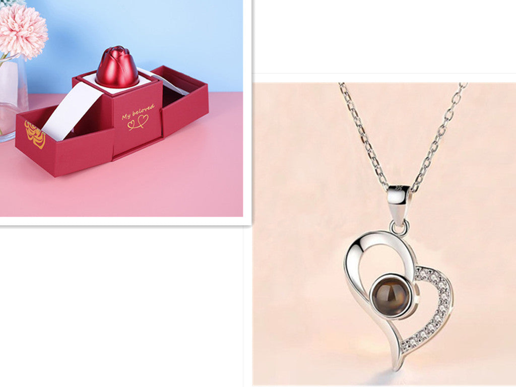 Valentine’s Day Metal Rose Gift Box Necklace for Girlfriend