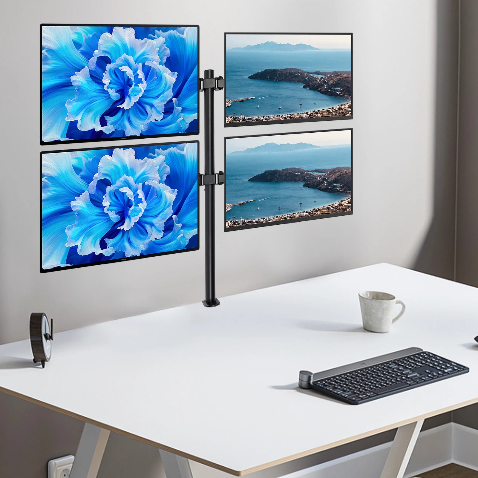 Quad LCD Monitor Desk Mount Stand Heavy Duty Fully Adjustable 4 Screens Upto 27"