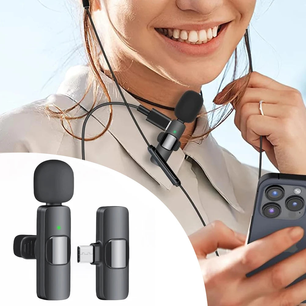 Lavalier Microphone Wireless Audio Recording Mic Type-C Charging Portable Noise Canceling Microphone for Iphone PC Tablet Camera