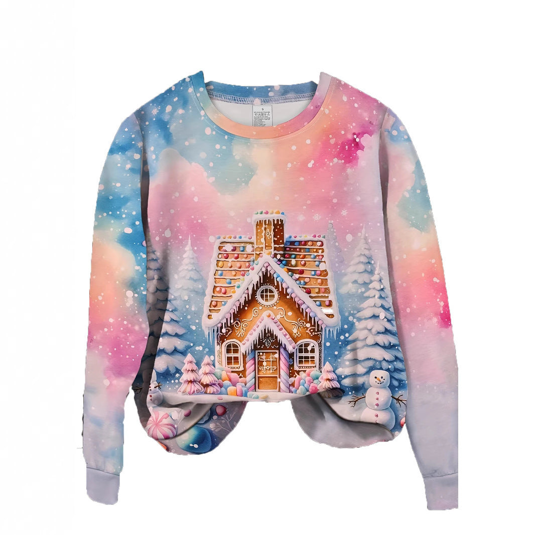 Christmas Building Snowman Snowflake Graphic Sweater