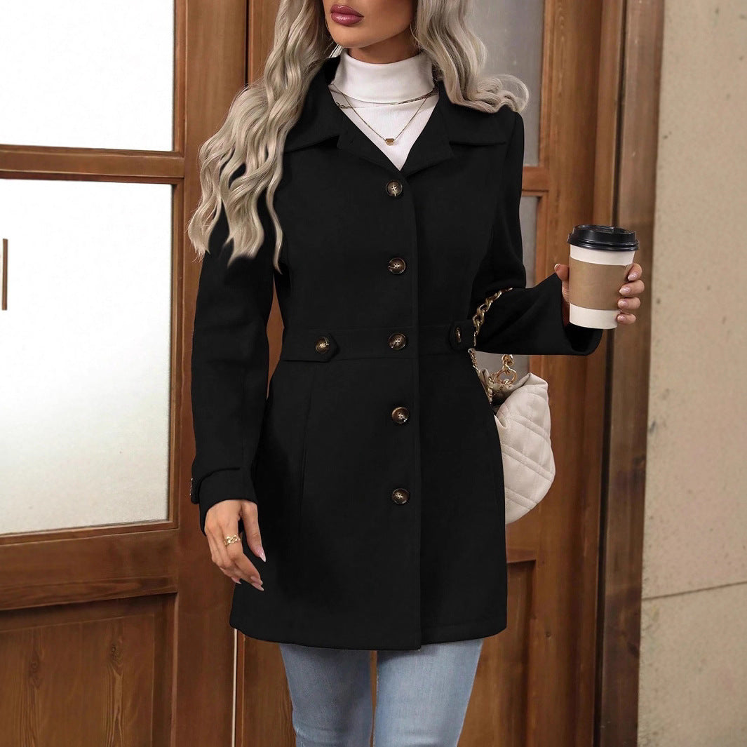 Elegant Single-Breasted Woolen Coat for Women