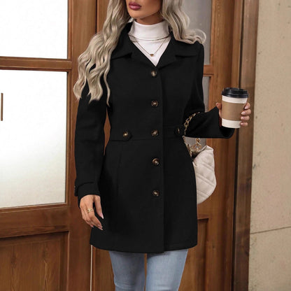 Elegant Single-Breasted Woolen Coat for Women