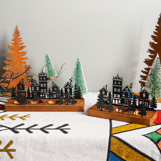 Wrought Iron Christmas Tree Candle Holder with Wooden Base | Holiday Decor