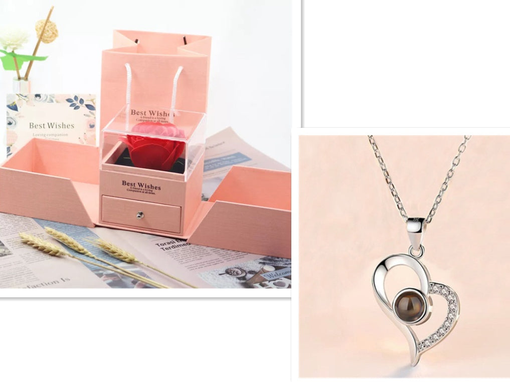 Valentine’s Day Metal Rose Gift Box Necklace for Girlfriend