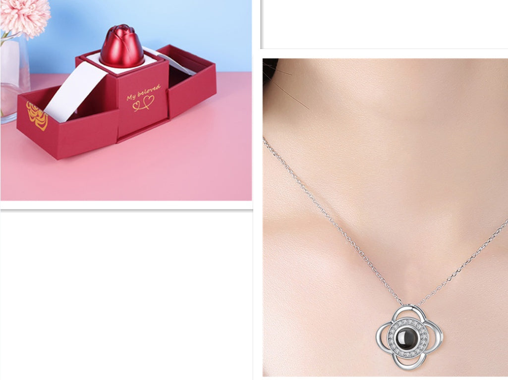 Valentine’s Day Metal Rose Gift Box Necklace for Girlfriend