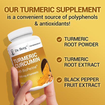 Dr. Berg (Only 2 per Day) Turmeric Supplement with Black Pepper (Bioperine) - 1350 Mg Turmeric Curcumin Supplement with 95% Curcuminoids – Turmeric Curcumin with Black Pepper – 60 Turmeric Capsules