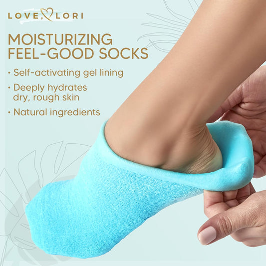 Moisturizing Socks - Gel Silicone Aloe Spa Socks (Up to Size 8.5) Infused with Vitamin E & Jojoba Oil - Self Care Spa Gifts for Women Foot Care