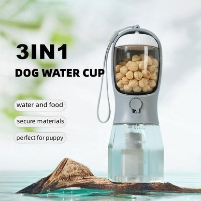 3-in-1 Portable Dog Water Bottle with Food Container & Waste Bag