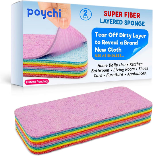 Microfiber Super Fiber Rag, 12 Fiber Layer on 1 Rag, Perfect Cleaning Cloths, Extraordinary Liquid Absorption Ability, Stain Remover, Home Daily Use Sponge, Kitchen, Bathroom, Living Room- (2 Pack)