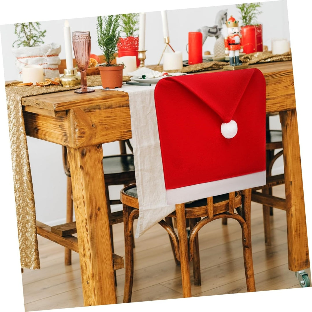 Santa Hat Christmas Chair Covers | Festive Dining Room Holiday Decor
