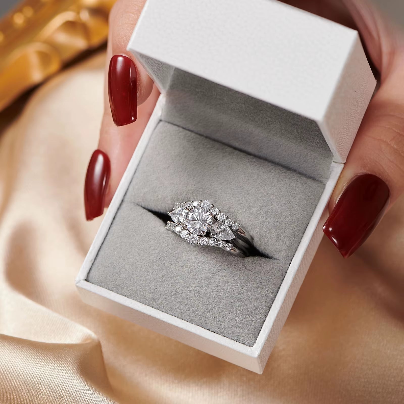 3Pcs Wedding Engagement Ring Set for Women Simulated Diamond round Pear Cut AAAAA CZ 925 Sterling Silver Fine Jewelry