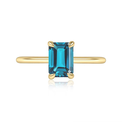 18K Gold Plated Silver Octagon 5X7Mm 1.46Ct Peridot Birthstone Solitaire Eagle Prongs Engagement Rings Gift for Her