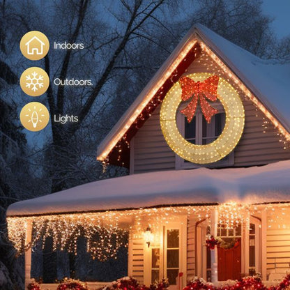 60in Pre-Lit Outdoor Christmas Wreath with 400 LEDs & Red Gold Bow