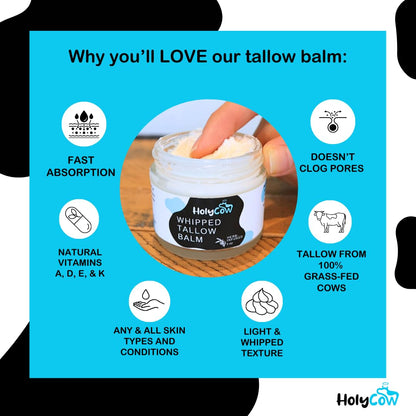 Beef Tallow for Skin - Whipped Tallow Balm with Organic Jojoba Oil (Unscented/Herb-Infused), Grass Fed Beef Tallow Face Moisturizer for Eczema, Baby, Lip Balm - Lotion for Extremely Dry Skin