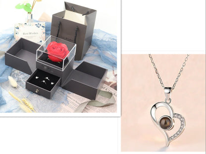 Valentine’s Day Metal Rose Gift Box Necklace for Girlfriend