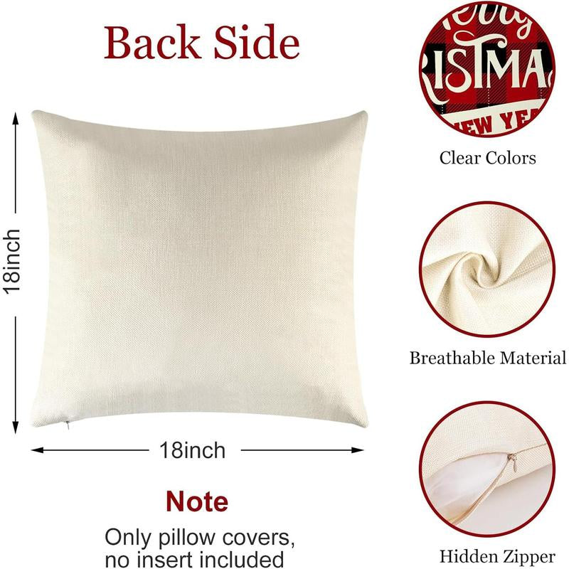 Christmas Themed Pillow Cover, 4 Counts/Set Merry Christmas Letter & Tree & Snowman & Bell Pattern Cushion Cover(Without Pillow Core)