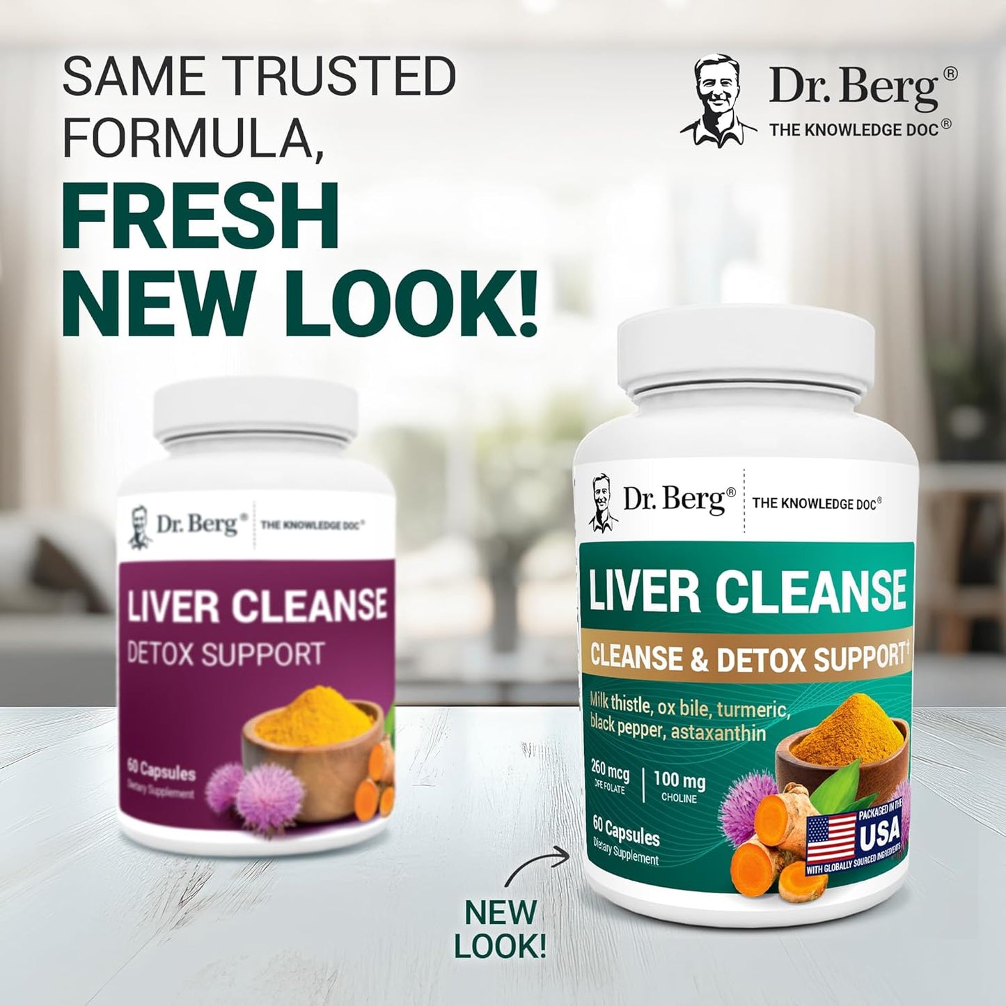 Dr. Berg Liver Cleanse Detox Capsules W/Unique Blend of Milk Thistle, Ox Bile & Folate - Liver Supplement Includes Turmeric, Black Pepper & Choline - 60 Capsules