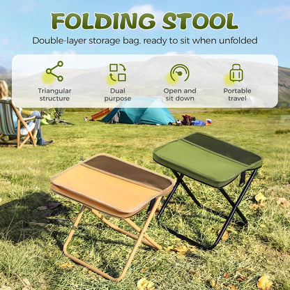 2025 New Portable Stool for Mountaineering and Hiking, Lightweight Foldable Stool with Carrying Bag, Outdoor Footstool for Picnic Hiking Fishing (#Khaki, Large)