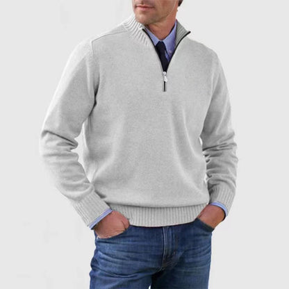 Men’s Stand Collar Zipper Sweater – Winter Fashion Solid Color Knitted Top