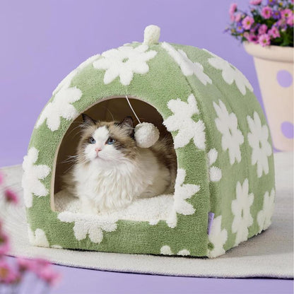 LESURE Cute Cat Beds for Indoor Cats - 2 in 1 Cat Cave Bed with Removable Washable Cushioned Pillow, Cozy Cat Tent House Design Pet Supplies Portable Blanket